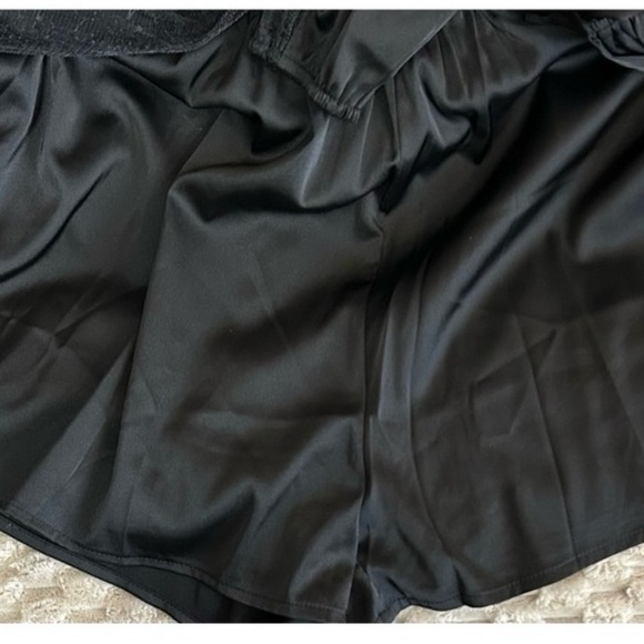 Lulu's Elegant Black Lace-Trimmed Satin Romper - Picture 7 of 9